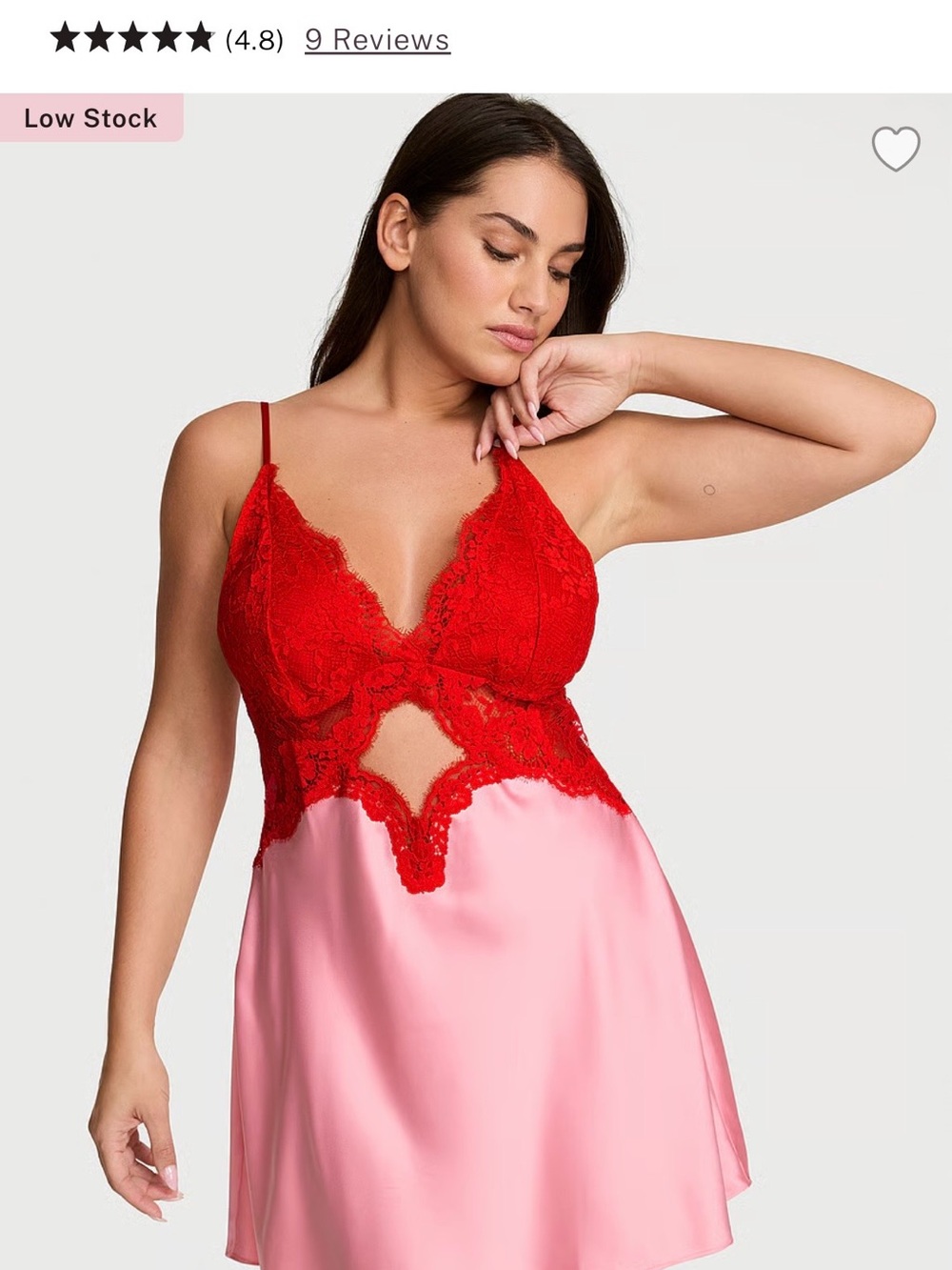 Lace Trim Satin Chemise - Red